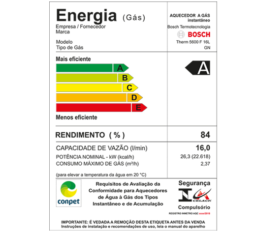 etiqueta inmetro Therm 5600 F 16L GN